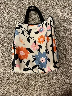 kate spade Floral Canvas Tote in Cream with Orange, Blue & Pink Flowers